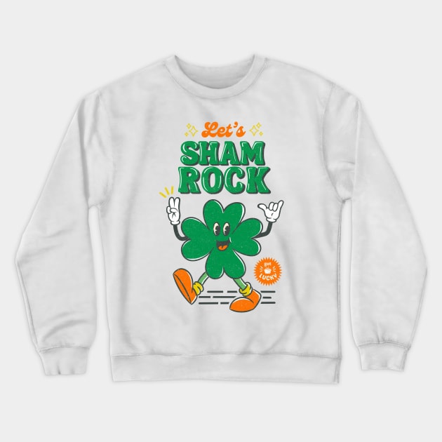 Retro Shamrock and Roll - St.Paddys character Crewneck Sweatshirt by PunTime